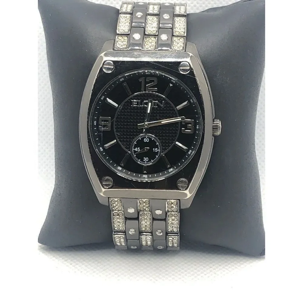 Elgin FG9752 Men's Silver Stainless Steel Analog Black Dial Quartz Watch KS126